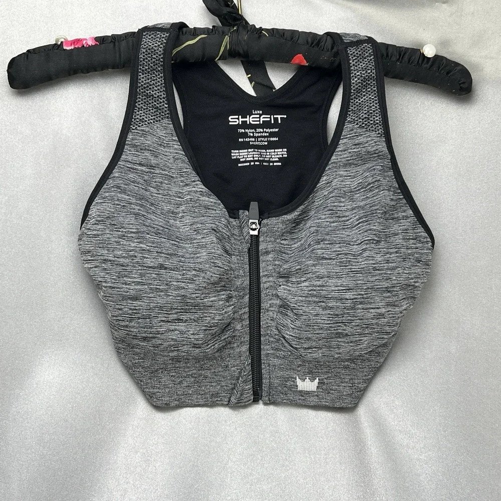 SHEFIT‎ Lounge Sports Bra Luxe (L) Zip Front Close Graphite Gray Removable Pads